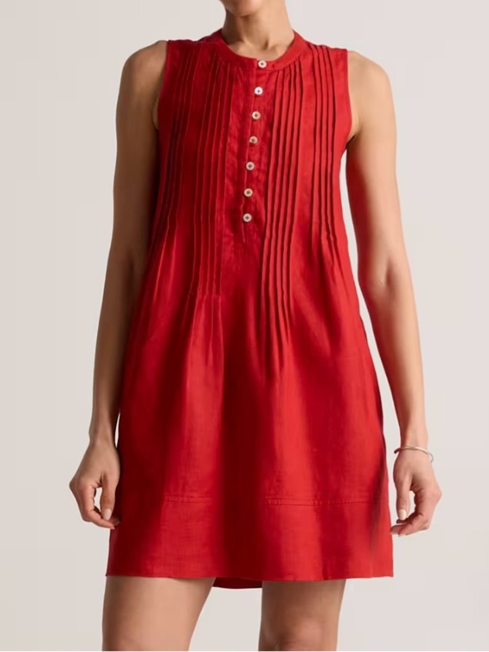 Quince Sleeveless Organic Cotton Pintuck Button Dress with Pockets